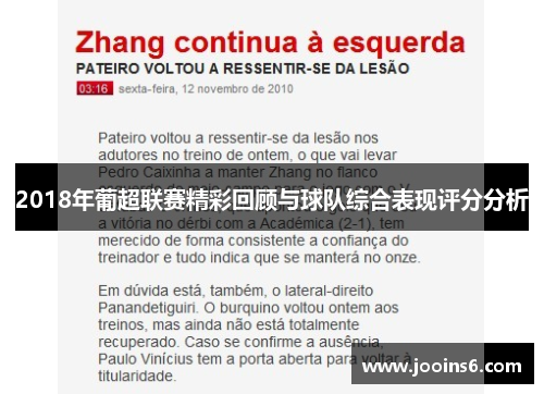 2018年葡超联赛精彩回顾与球队综合表现评分分析