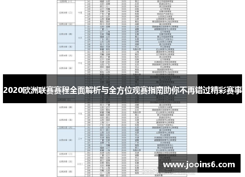 2020欧洲联赛赛程全面解析与全方位观赛指南助你不再错过精彩赛事